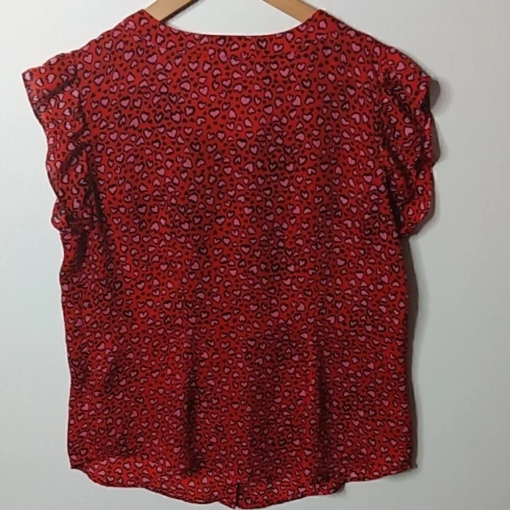 French Connection Heart Top Red Ruffle Sleeves, Size - PM - Picture 7 of 8